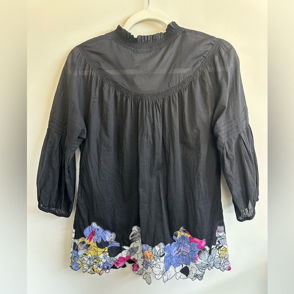 ❤️ Solitaire Los Angeles  Blouse with Floral Hem NWOT 100% French Cotton Large - Picture 6 of 10